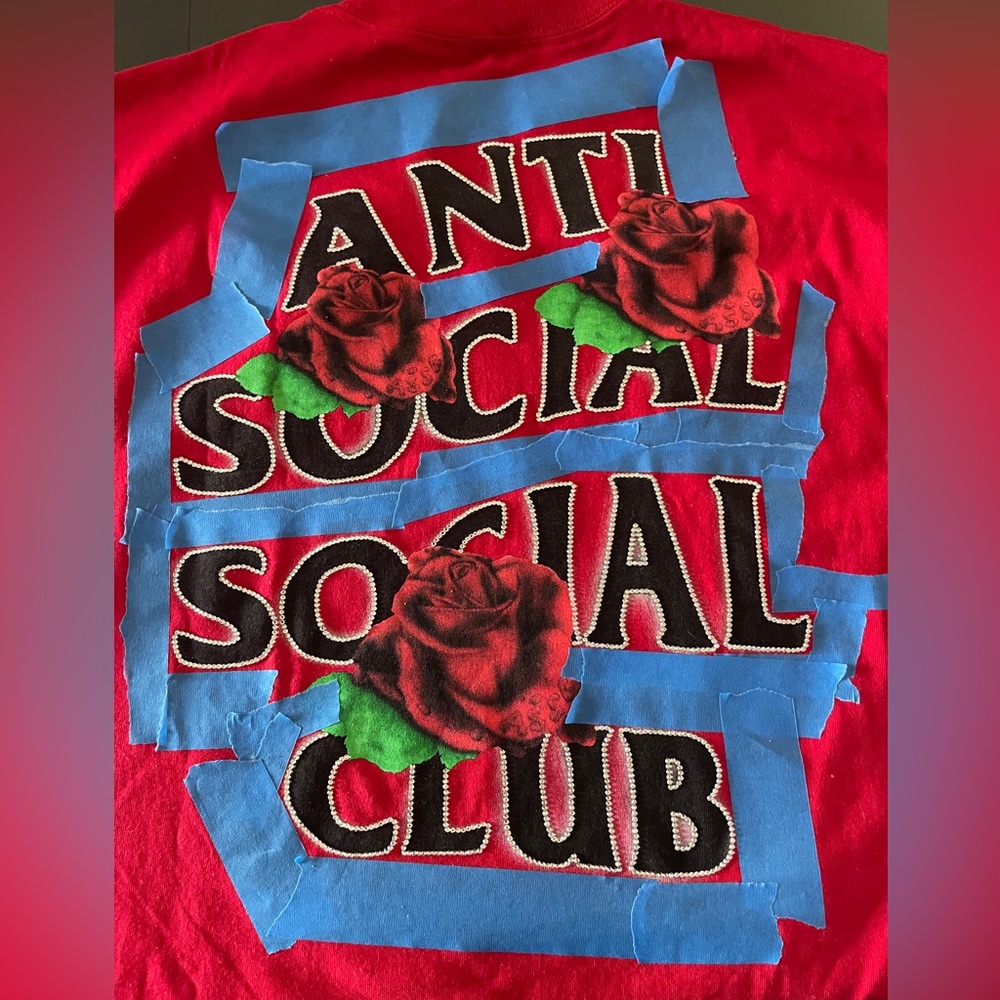 “Anti Social Social Club" (Authentic) Red T-Shirt, Custom Crystalized (NWT)